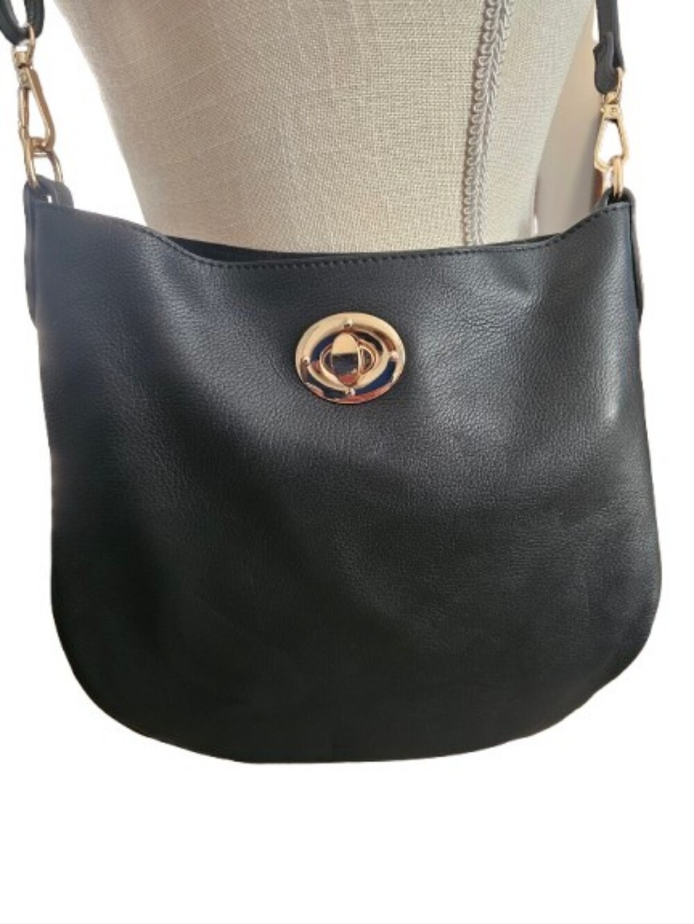 Classic Black Women's Shoulder Bag with Gold Hardware